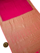 Dark Pink Peach Plain Crepe Silk Handloom Banarasi Saree - Sacred Weaves