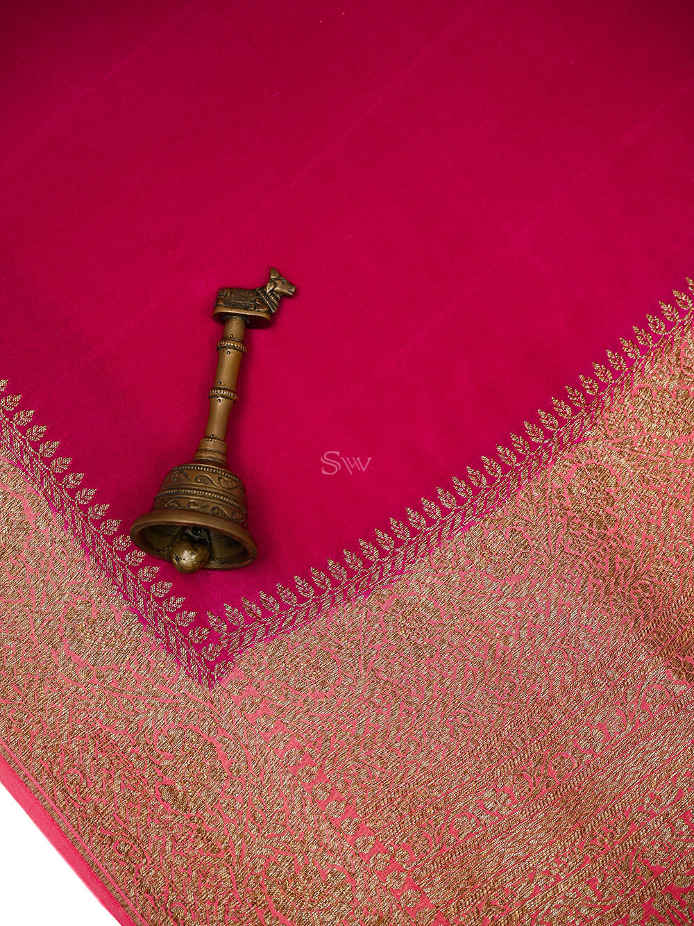 Dark Pink Peach Plain Crepe Silk Handloom Banarasi Saree - Sacred Weaves