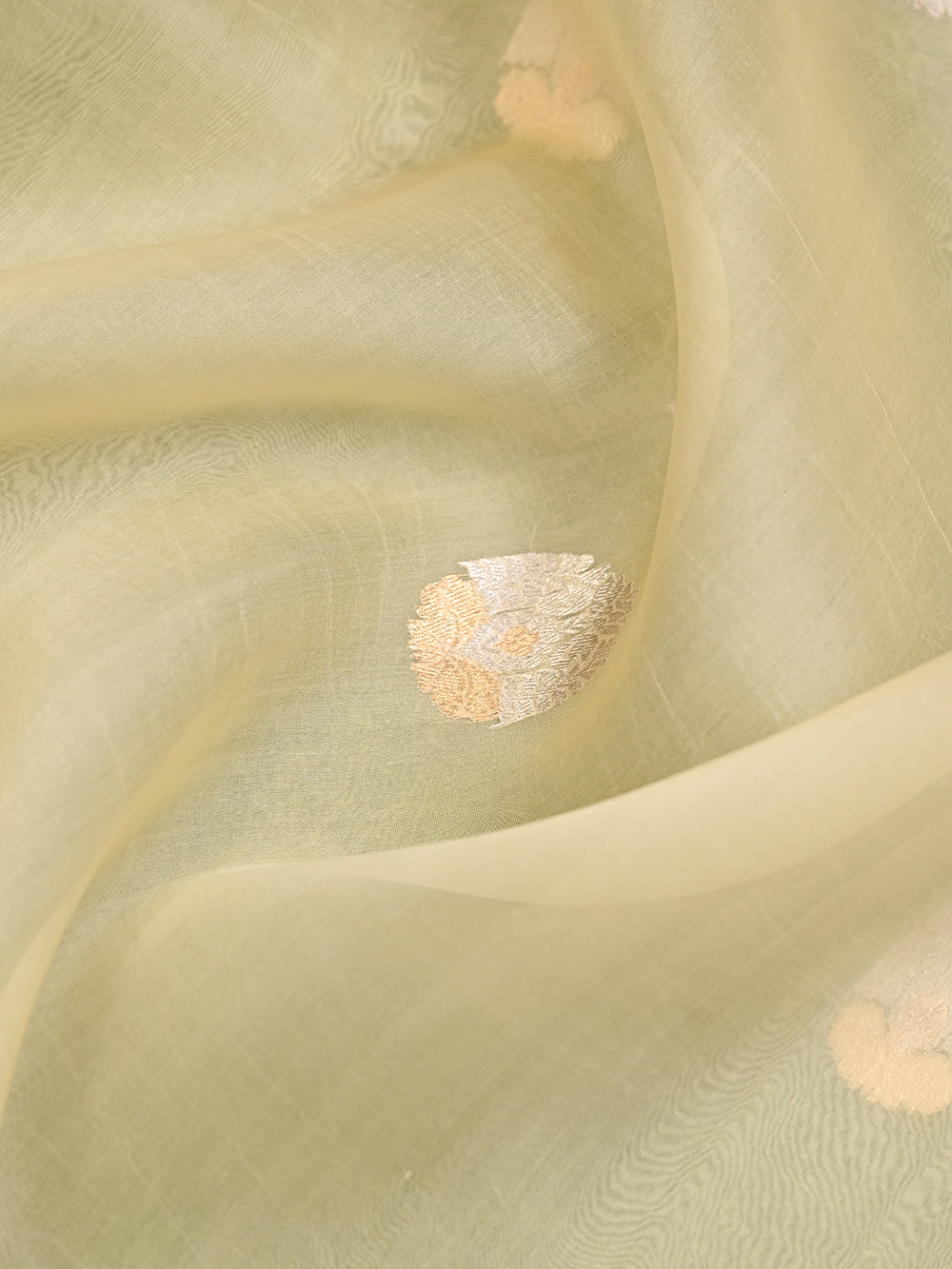Pastel Yellow Booti Organza Handloom Banarasi Saree - Sacred Weaves