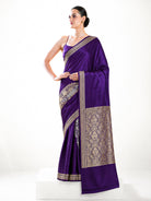 Purple Zari Boota Satin Silk Handloom Banarasi Saree - Sacred Weaves