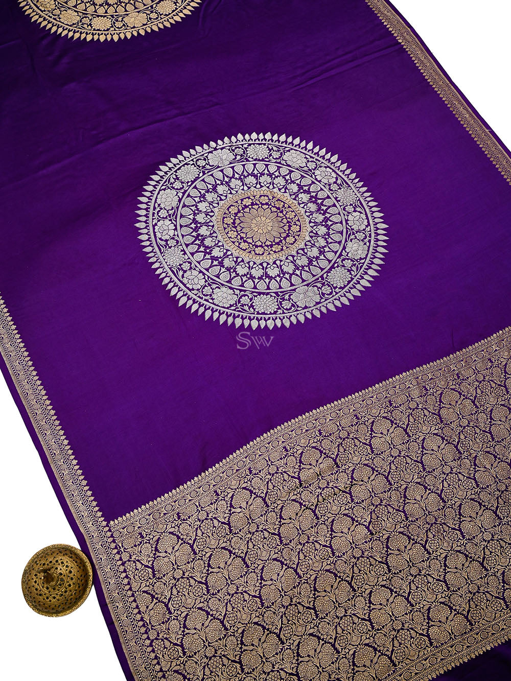 Purple Zari Boota Satin Silk Handloom Banarasi Saree - Sacred Weaves