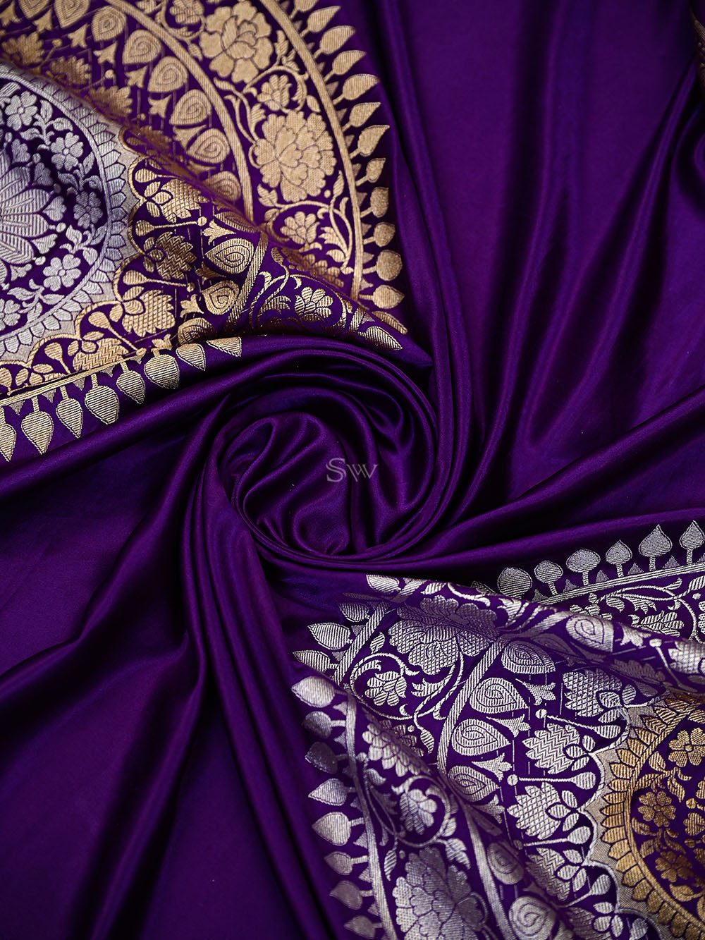 Purple Zari Boota Satin Silk Handloom Banarasi Saree - Sacred Weaves