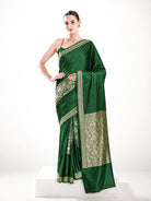 Bottle Green Boota Satin Silk Handloom Banarasi Saree - Sacred Weaves