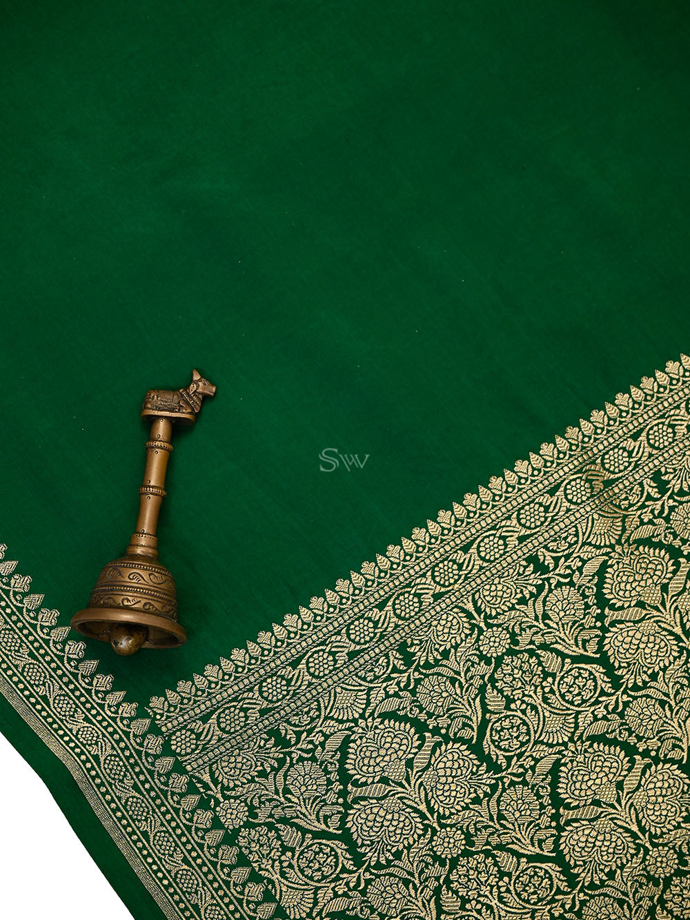 Bottle Green Boota Satin Silk Handloom Banarasi Saree - Sacred Weaves