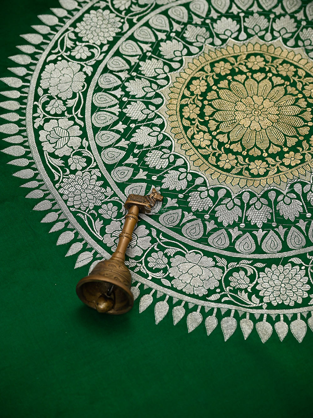 Bottle Green Boota Satin Silk Handloom Banarasi Saree - Sacred Weaves