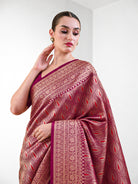 Dark Magenta Brocade Silk Meenakari Handloom Banarasi Saree - Sacred Weaves