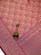 Dark Magenta Brocade Silk Meenakari Handloom Banarasi Saree - Sacred Weaves