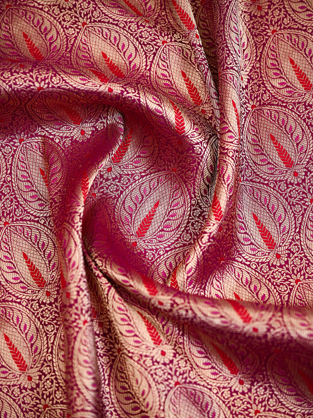 Dark Magenta Brocade Silk Meenakari Handloom Banarasi Saree - Sacred Weaves