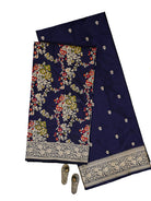 Midnight Blue Meenakari Booti Katan Silk Handloom Banarasi Suit - Sacred Weaves