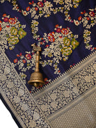 Midnight Blue Meenakari Booti Katan Silk Handloom Banarasi Suit - Sacred Weaves