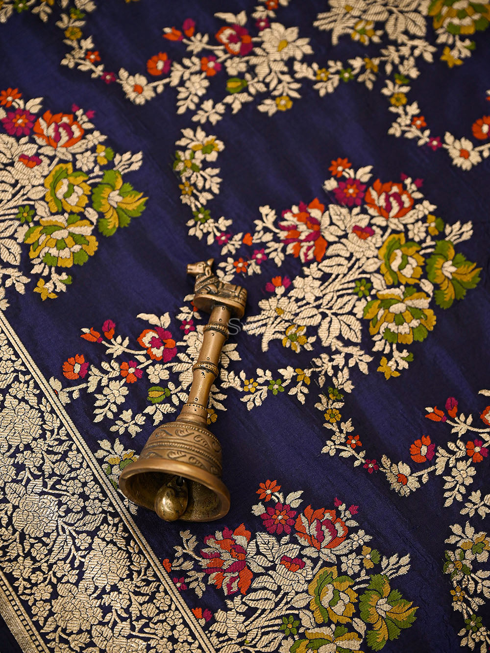 Midnight Blue Meenakari Booti Katan Silk Handloom Banarasi Suit - Sacred Weaves