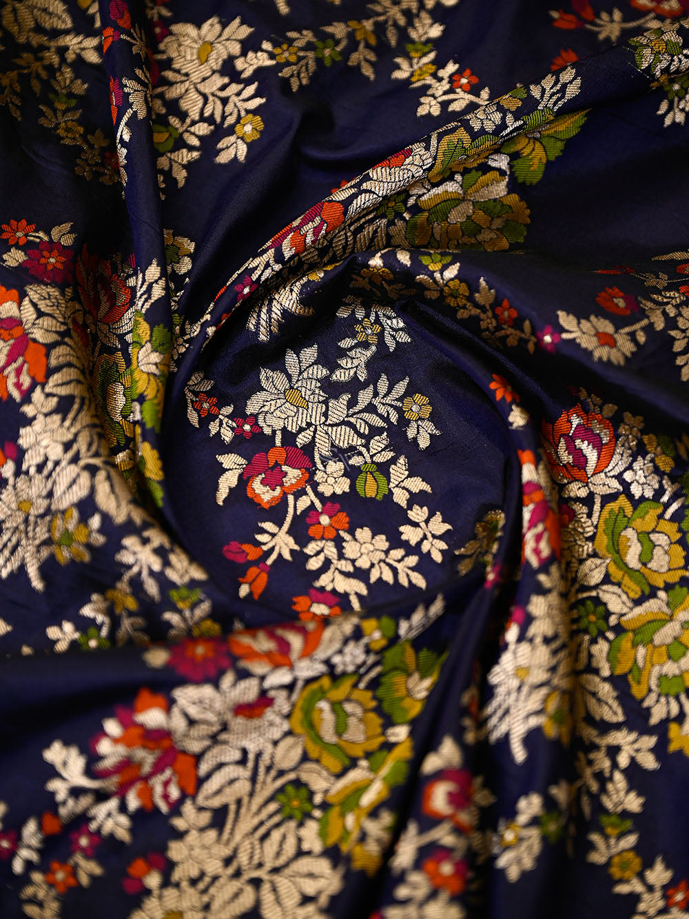 Midnight Blue Meenakari Booti Katan Silk Handloom Banarasi Suit - Sacred Weaves