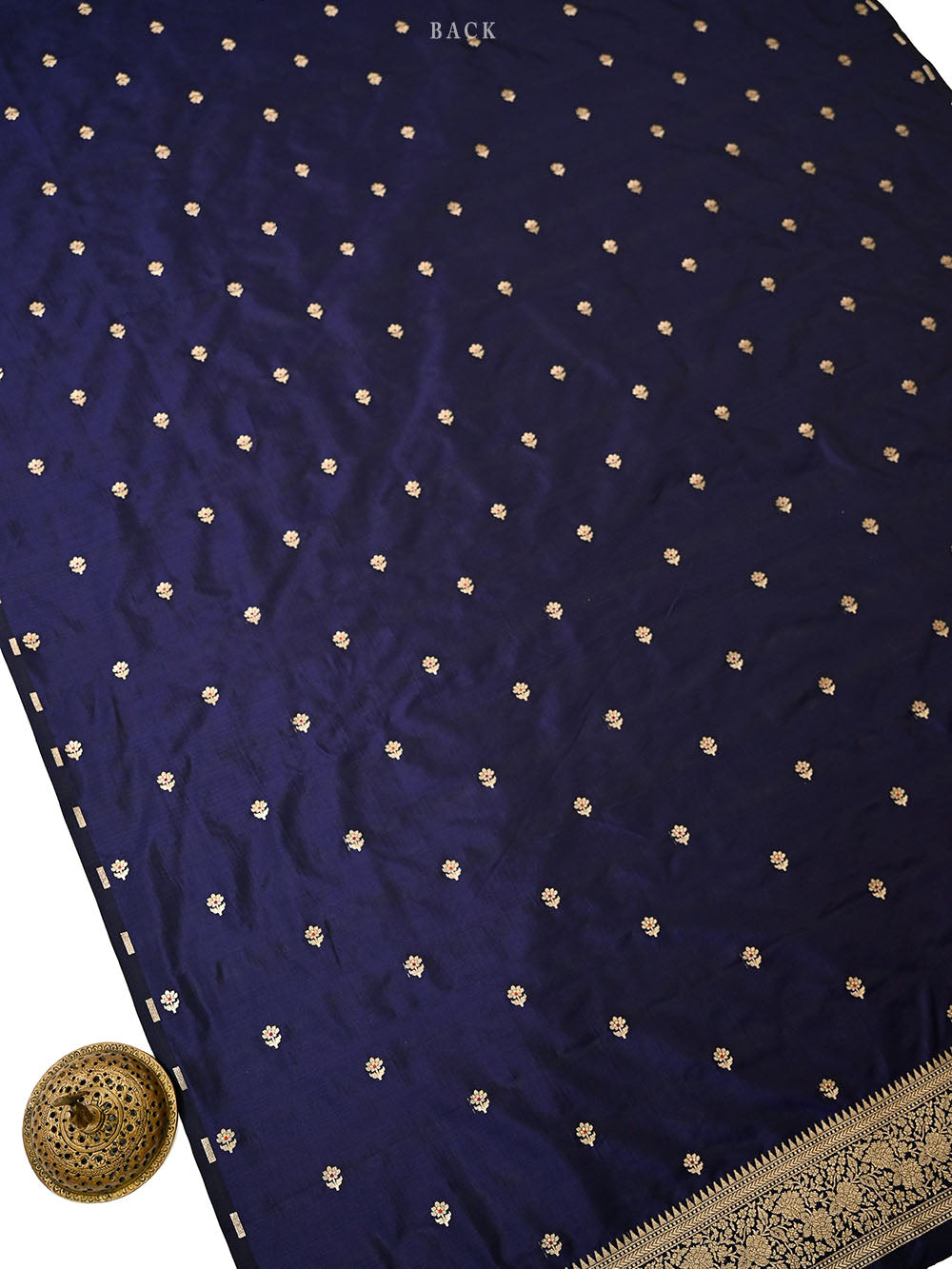 Midnight Blue Meenakari Booti Katan Silk Handloom Banarasi Suit - Sacred Weaves