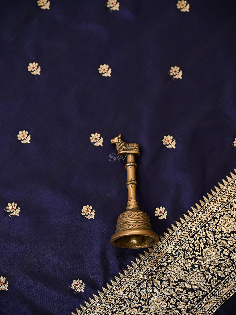 Midnight Blue Meenakari Booti Katan Silk Handloom Banarasi Suit - Sacred Weaves