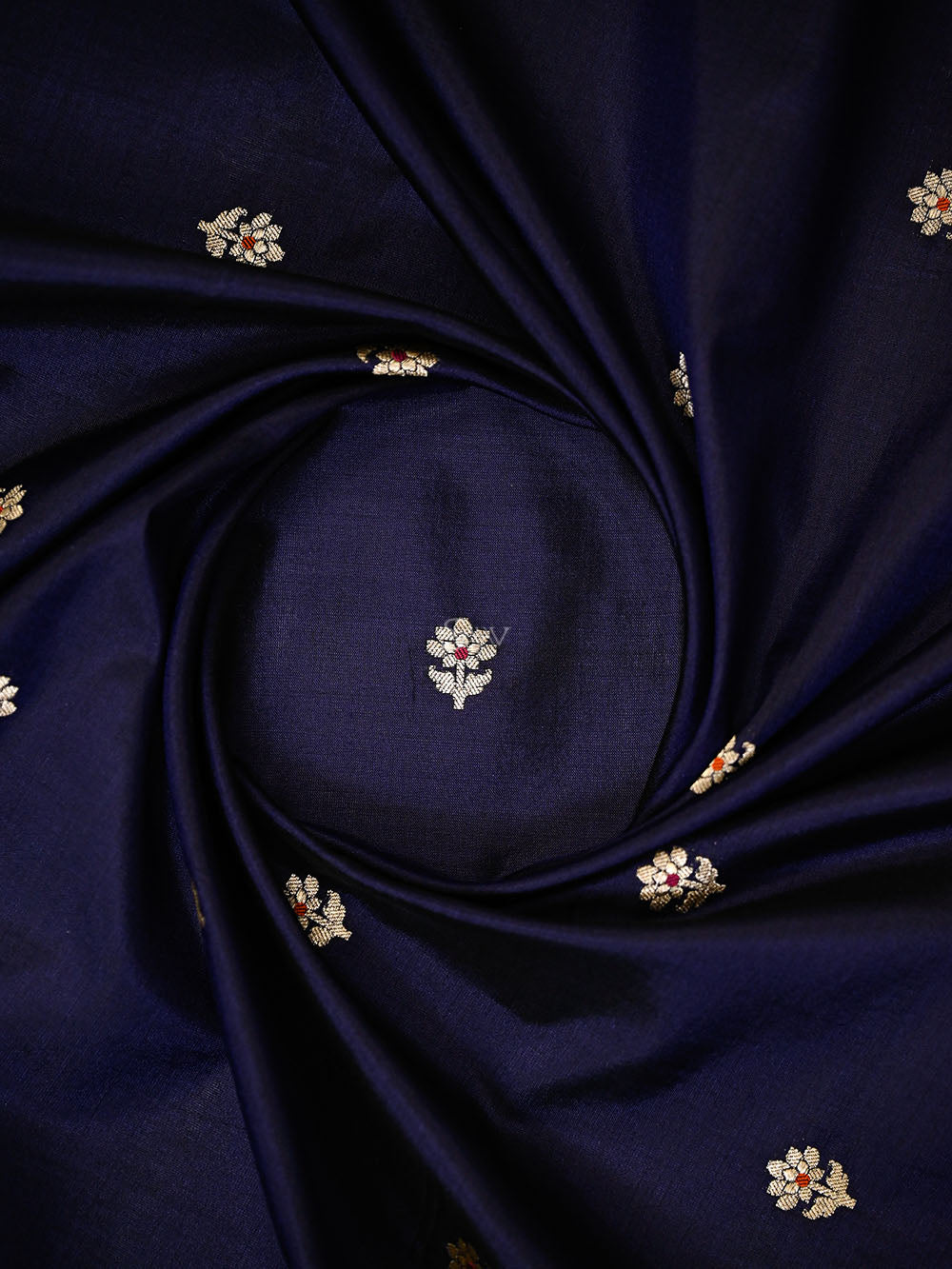 Midnight Blue Meenakari Booti Katan Silk Handloom Banarasi Suit - Sacred Weaves