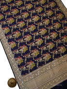 Midnight Blue Meenakari Booti Katan Silk Handloom Banarasi Suit - Sacred Weaves