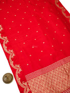 Red Gold Floral Booti Pure Handloom Banarasi Soft Silk Saree - Sacred Weaves