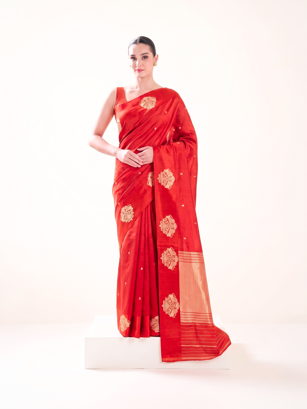 Red Zari Booti Pure Handloom Banarasi Soft Silk Saree - Sacred Weaves