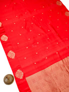 Red Zari Booti Pure Handloom Banarasi Soft Silk Saree - Sacred Weaves