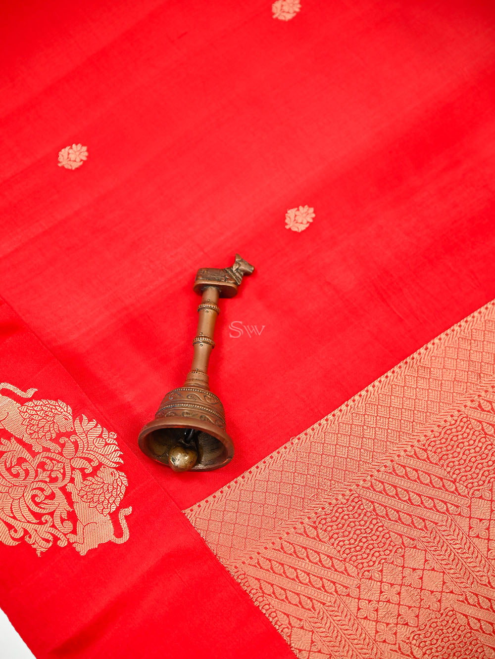 Red Zari Booti Pure Handloom Banarasi Soft Silk Saree - Sacred Weaves