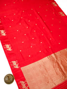 Red Gold Zari Booti Pure Handloom Banarasi Soft Silk Saree - Sacred Weaves