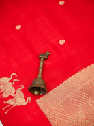 Red Gold Zari Booti Pure Handloom Banarasi Soft Silk Saree - Sacred Weaves