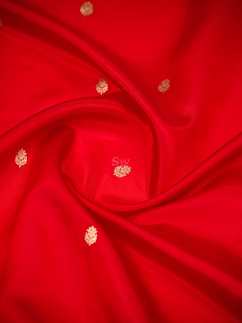 Red Gold Zari Booti Pure Handloom Banarasi Soft Silk Saree - Sacred Weaves