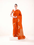 Orange Floral Booti Pure Handloom Banarasi Soft Silk Saree - Sacred Weaves