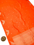 Orange Floral Booti Pure Handloom Banarasi Soft Silk Saree - Sacred Weaves