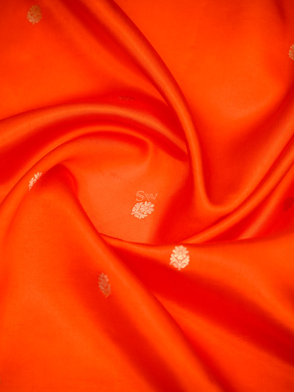Orange Floral Booti Pure Handloom Banarasi Soft Silk Saree - Sacred Weaves