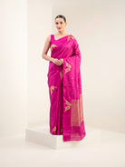 Pink Floral Booti Pure Handloom Banarasi Soft Silk Saree - Sacred Weaves