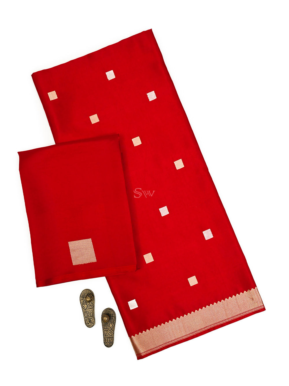 Red Sona Roopa Booti Katan Silk Handloom Banarasi Suit - Sacred Weaves