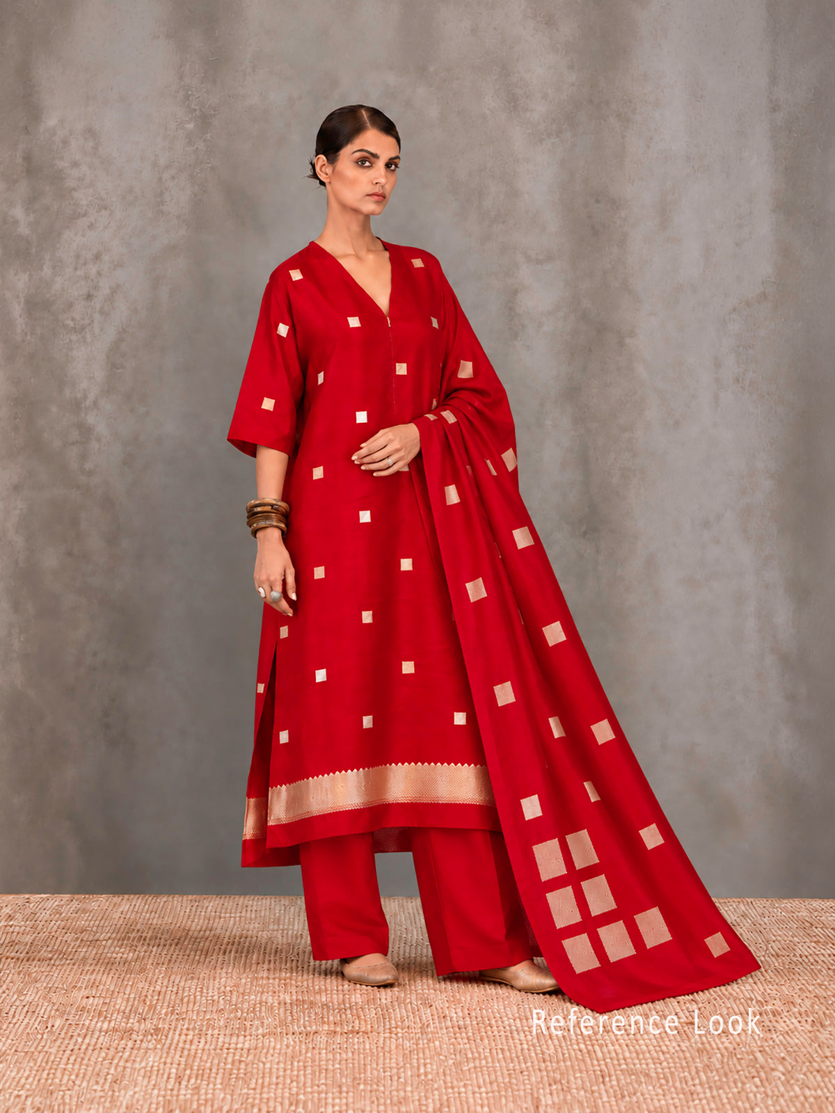 Red Sona Roopa Booti Katan Silk Handloom Banarasi Suit - Sacred Weaves