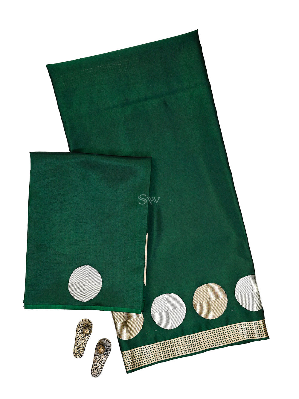 Bottle Green Sona Roopa Booti Satin Silk Handloom Banarasi Suit - Sacred Weaves
