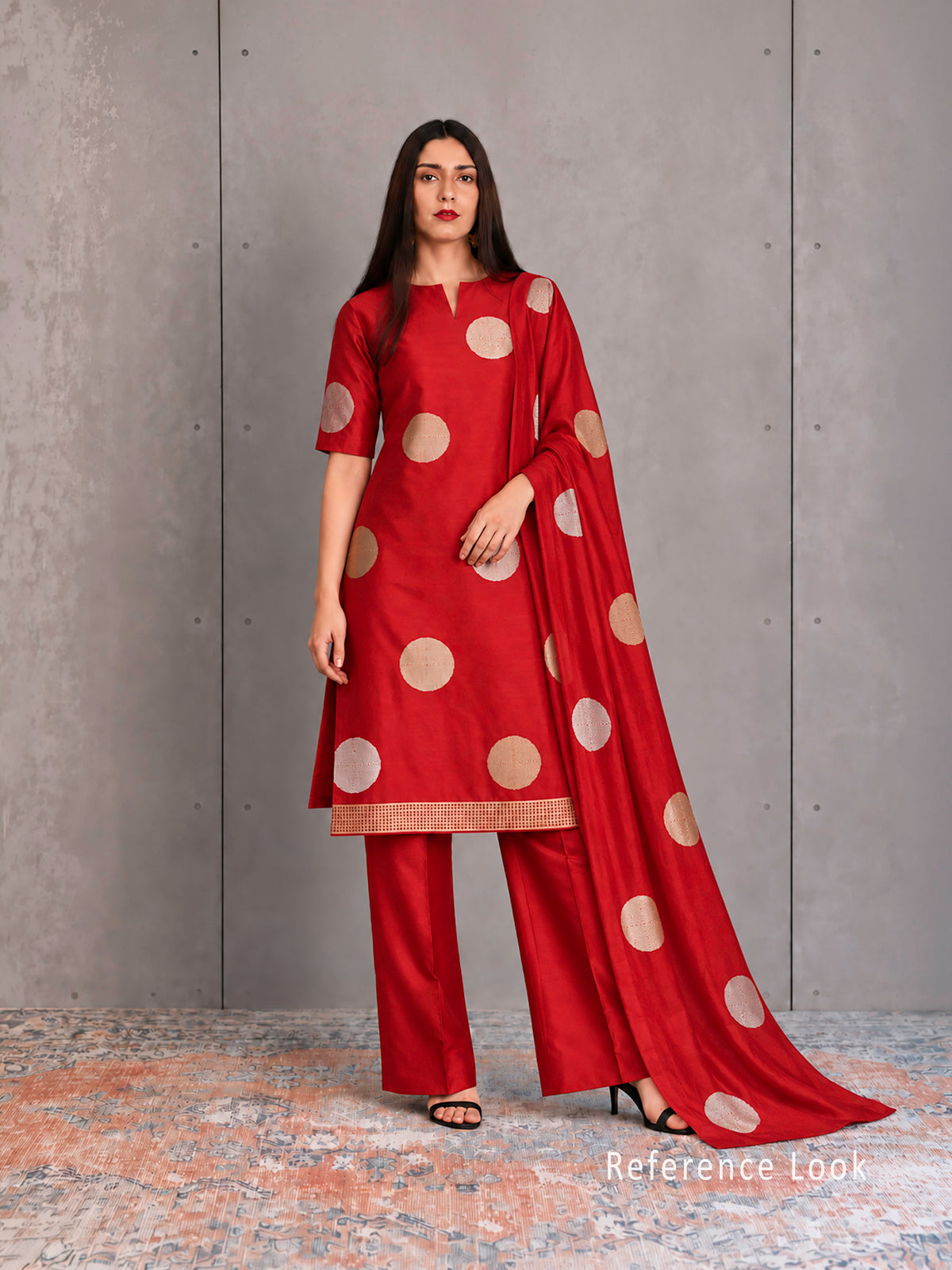 Red Sona Roopa Booti Katan Silk Handloom Banarasi Suit - Sacred Weaves
