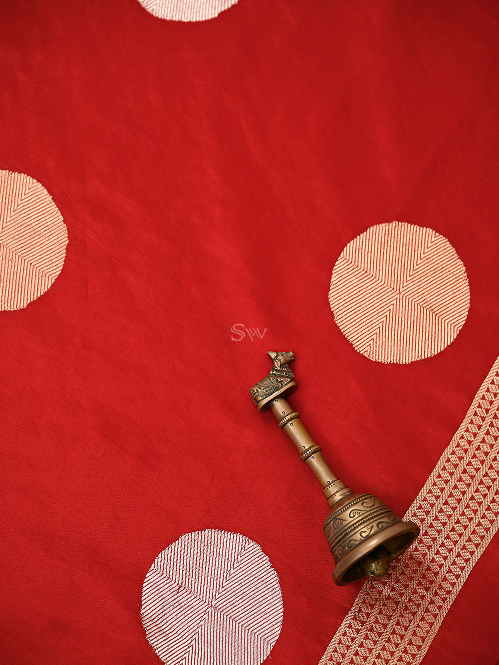 Red Sona Roopa Booti Satin Silk Handloom Banarasi Suit - Sacred Weaves