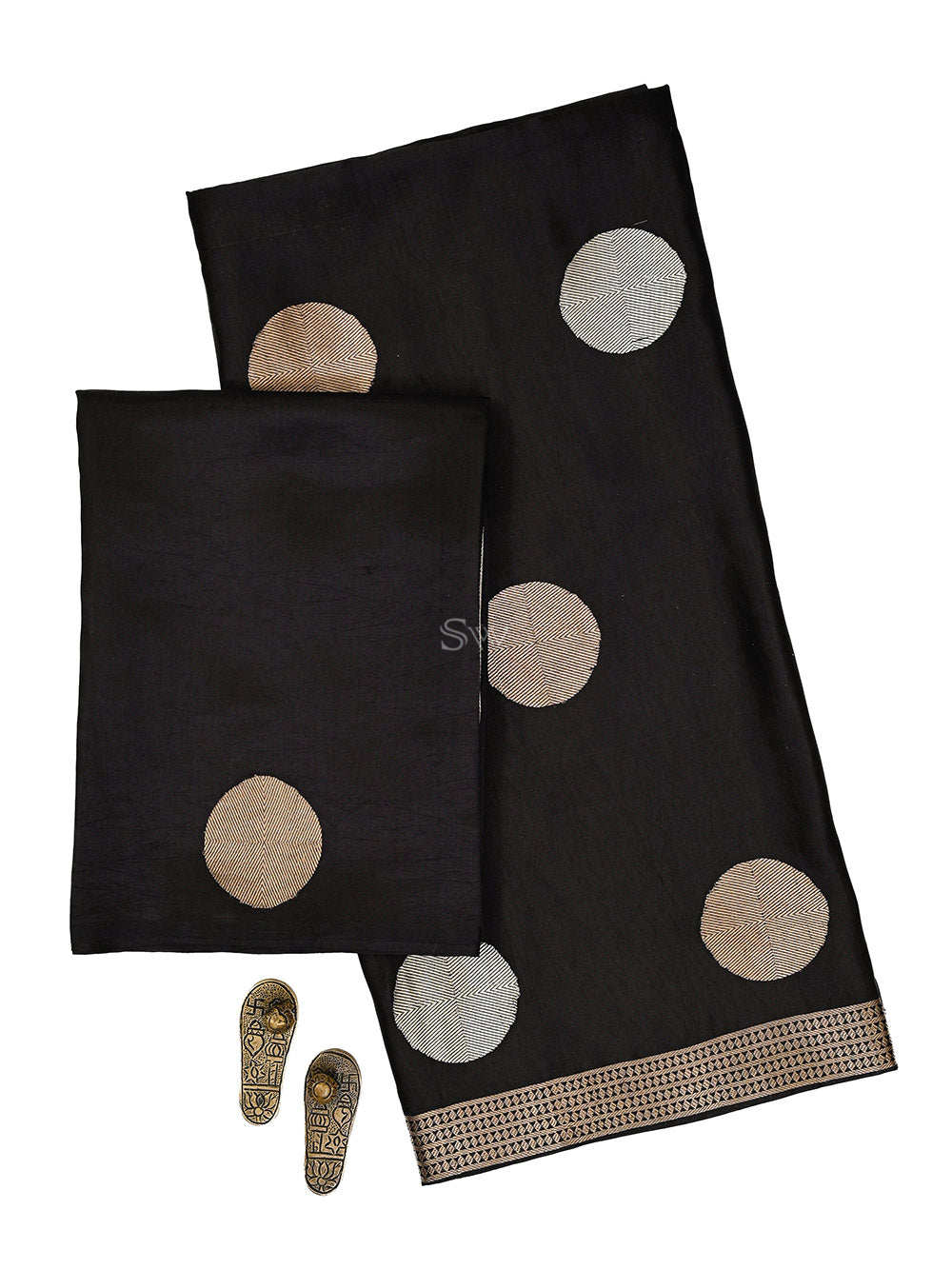 Black Sona Roopa Booti Satin Silk Handloom Banarasi Suit - Sacred Weaves