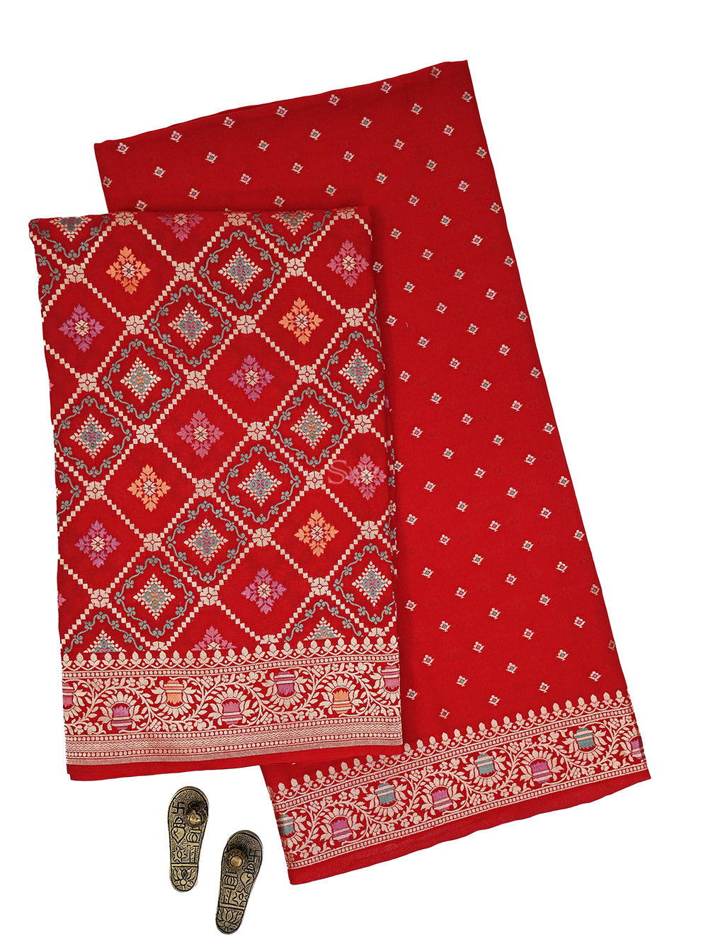 Red Meenakari Khaddi Georgette Handloom Banarasi Suit- Sacred Weaves