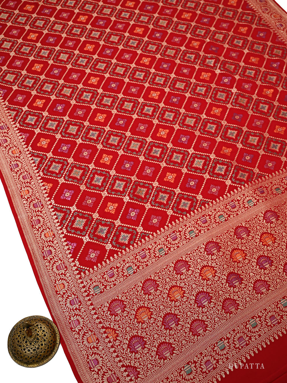 Red Meenakari Khaddi Georgette Handloom Banarasi Suit- Sacred Weaves