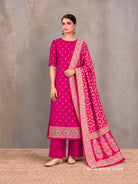 Magenta Meenakari Khaddi Georgette Handloom Banarasi Suit - Sacred Weaves