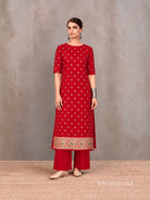 Red Meenakari Khaddi Georgette Handloom Banarasi Suit - Sacred Weaves