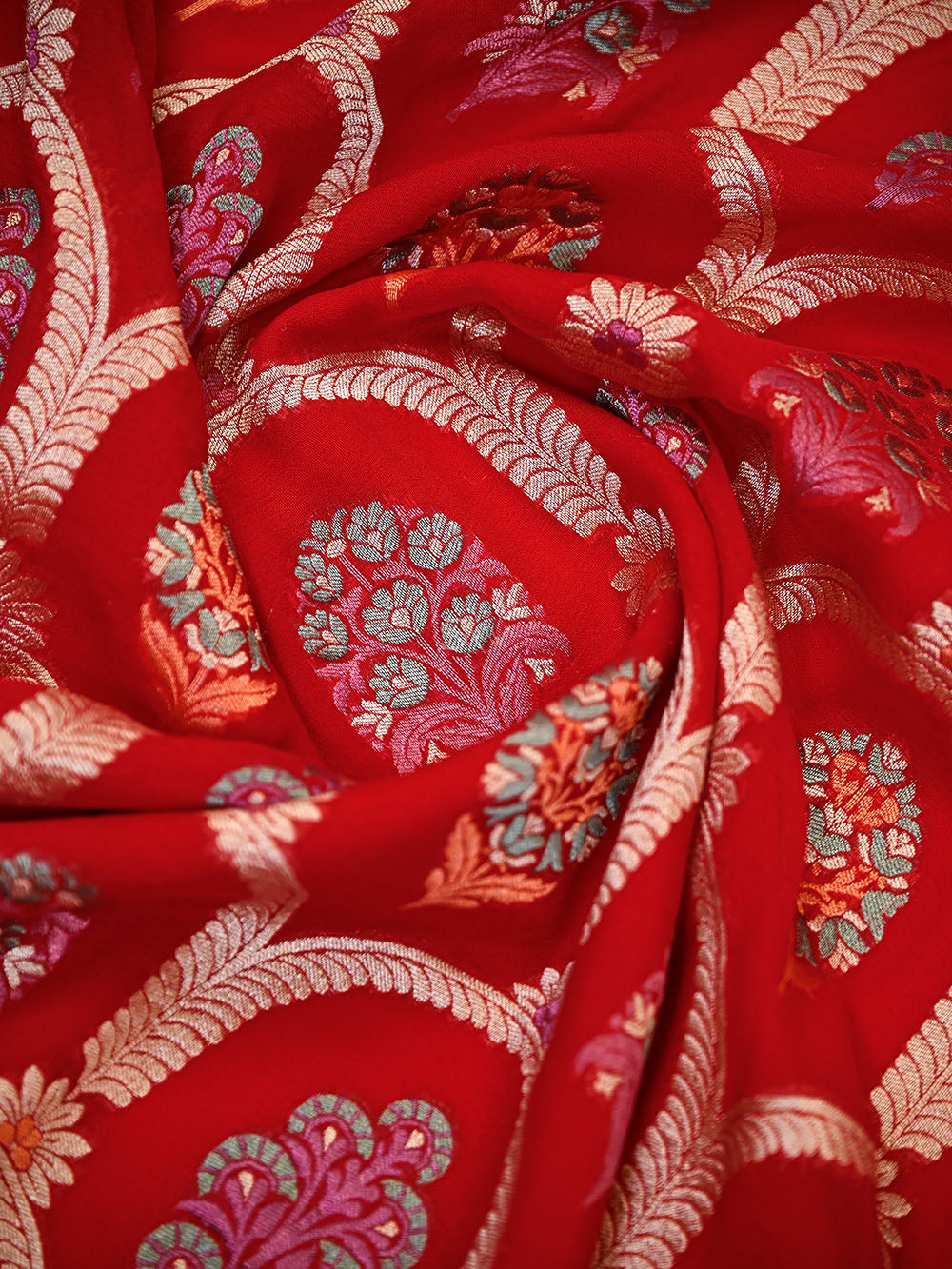 Red Meenakari Khaddi Georgette Handloom Banarasi Suit - Sacred Weaves