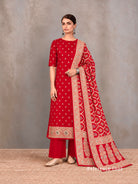 Red Meenakari Khaddi Georgette Handloom Banarasi Suit - Sacred Weaves