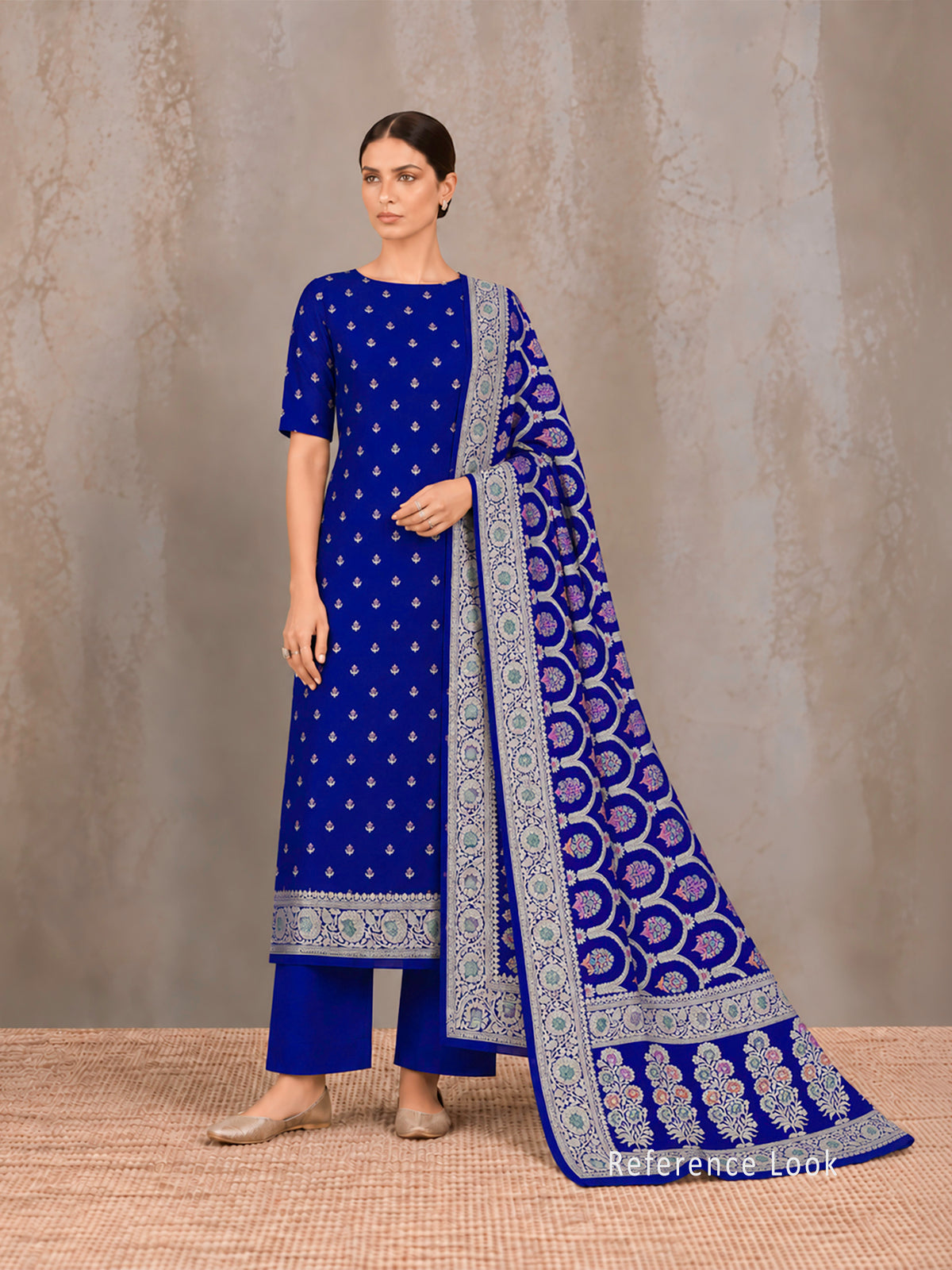 Royal Blue Meenakari Khaddi Georgette Handloom Banarasi Suit - Sacred Weaves