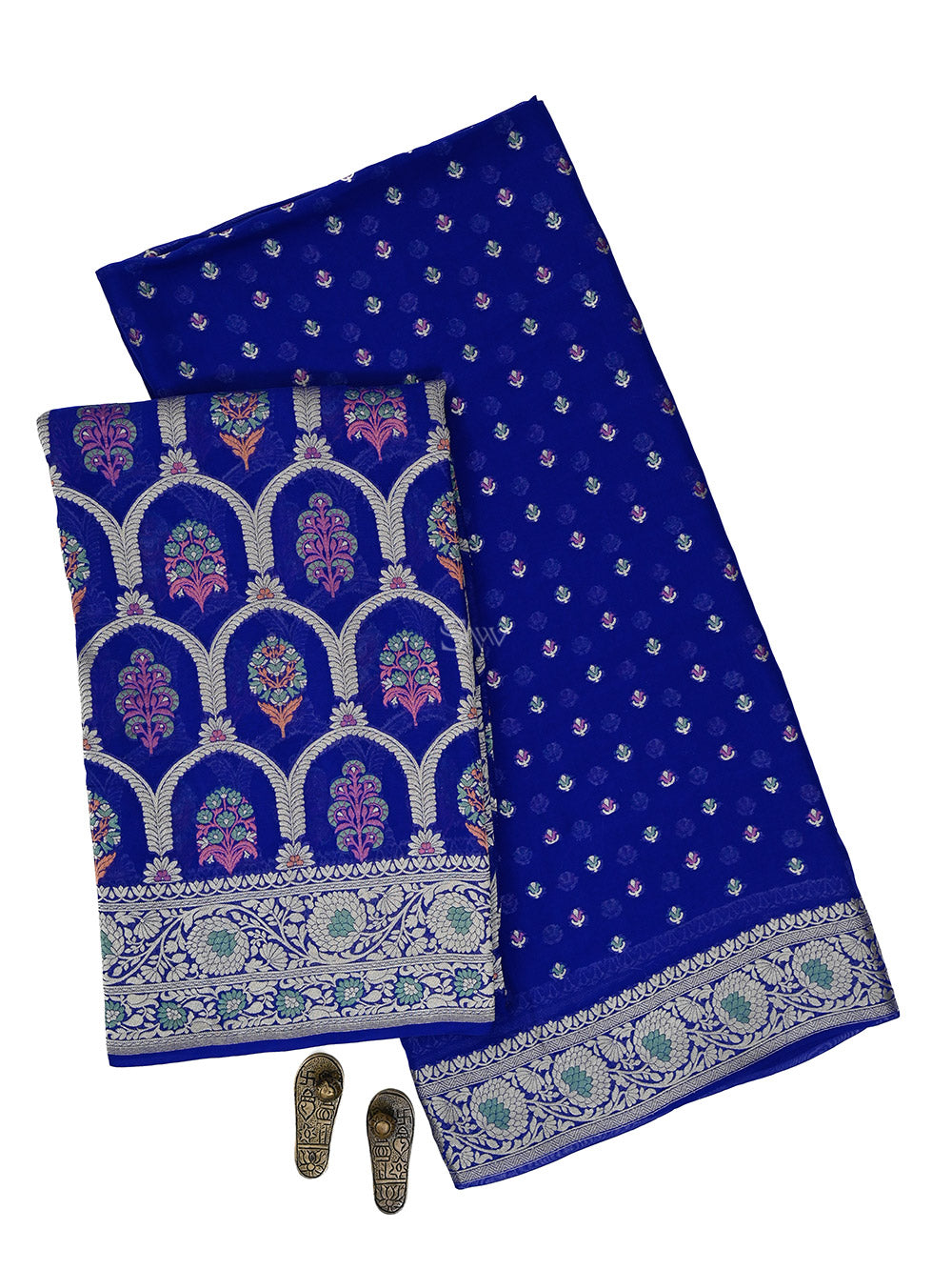 Royal Blue Meenakari Khaddi Georgette Handloom Banarasi Suit - Sacred Weaves