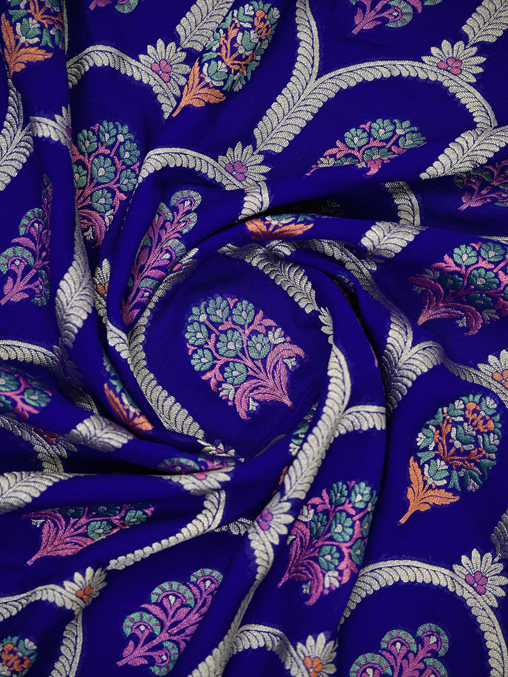 Royal Blue Meenakari Khaddi Georgette Handloom Banarasi Suit - Sacred Weaves