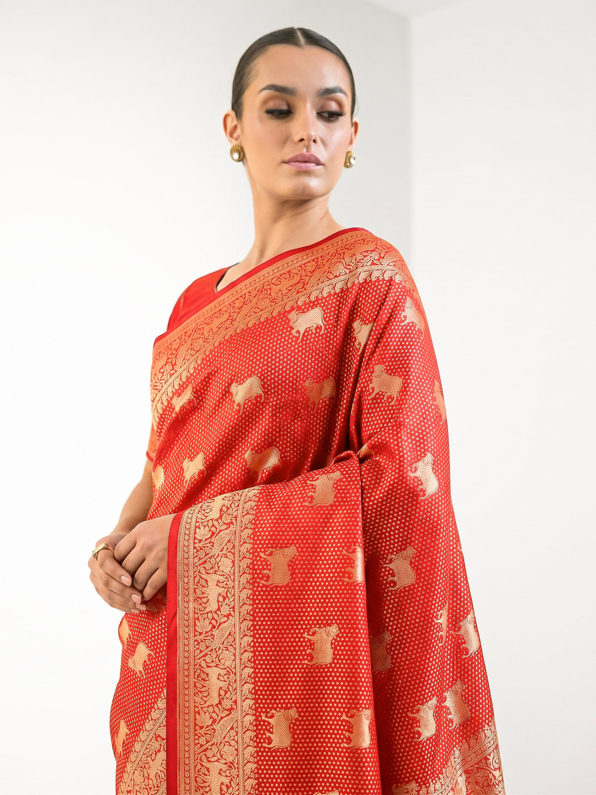 Red Shikargah Brocade Satin Silk Handloom Banarasi Saree - Sacred Weaves