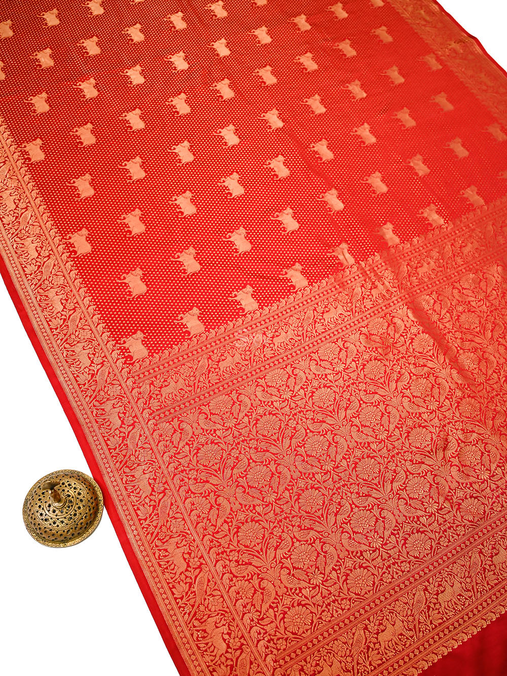 Red Shikargah Brocade Satin Silk Handloom Banarasi Saree - Sacred Weaves