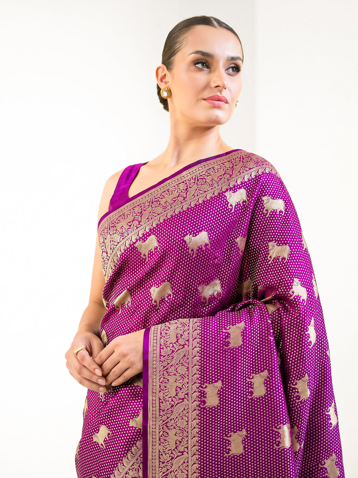 Purple Shikargah Brocade Satin Silk Handloom Banarasi Saree - Sacred Weaves