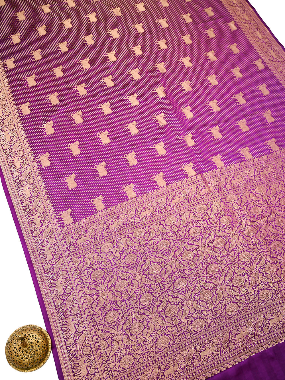 Purple Shikargah Brocade Satin Silk Handloom Banarasi Saree - Sacred Weaves
